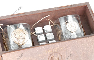 Подарочный набор СССР с бронзовыми гербами и камнями для напитков №2 ( код 0007 )