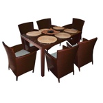 Обеденный стол и кресла из ротанга "Ницца", коричневый и бежевый цвет, 8 стульев "0176"